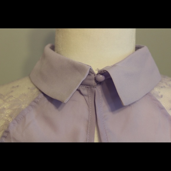 SheIn Lilac Lace Sleeve Button-Collar Top - Picture 2 of 6